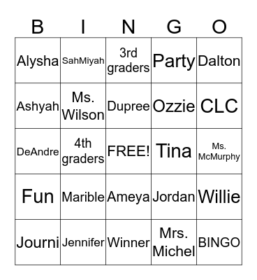 3/4th graders in CLC Bingo Card
