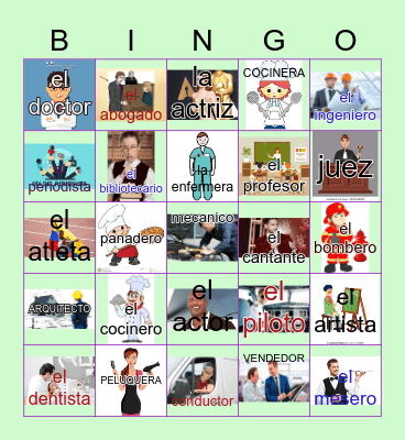 Las Profesiones Bingo Card