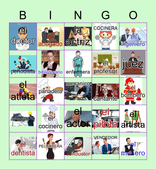 Las Profesiones Bingo Card