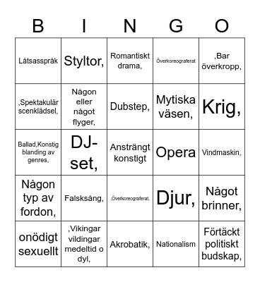 Eurovision Bingo Card