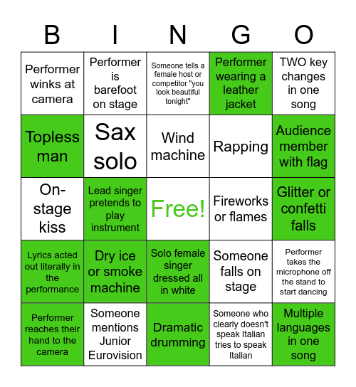 Eurovision Bingo - 2022 Bingo Card