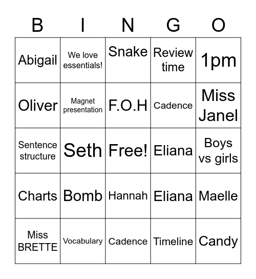 Untitled Bingo Card