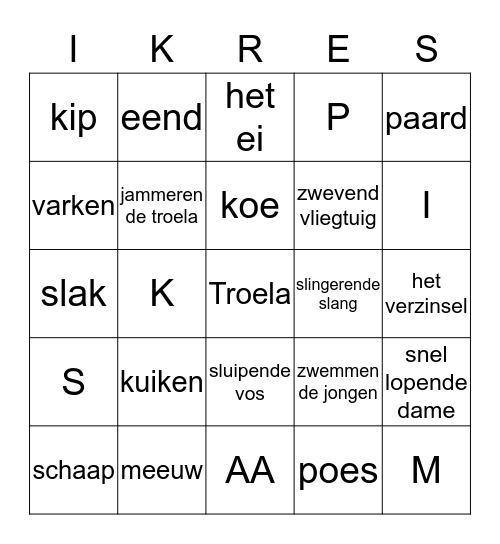 dierengeluiden Bingo Card