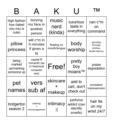 baku bingo Card