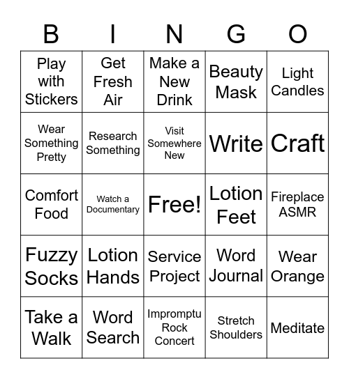 Self Care Bingo Card