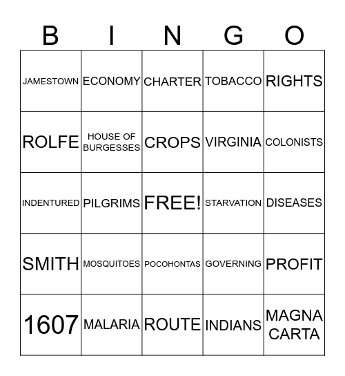 JAMESTOWN  Bingo Card