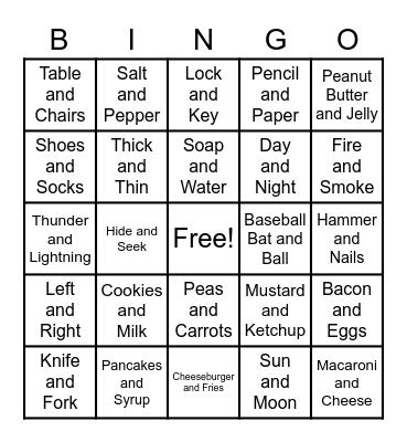 Things that go well together! Bingo Card