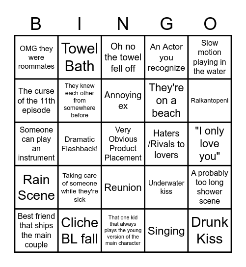 Thai BL Bingo (Our favourite cliches) Bingo Card