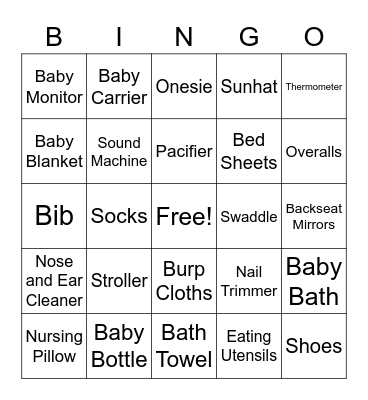 Baby Shower Bingo Card