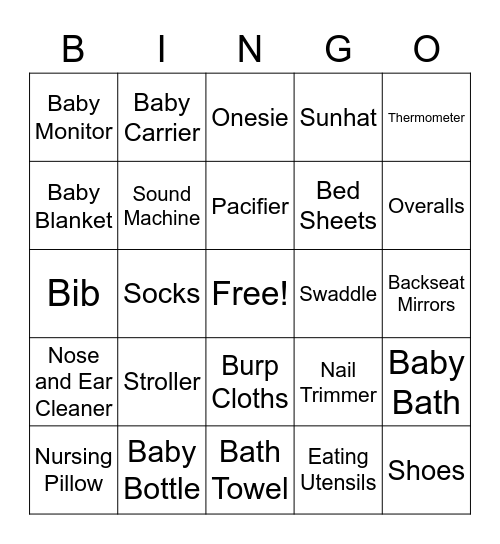 Baby Shower Bingo Card