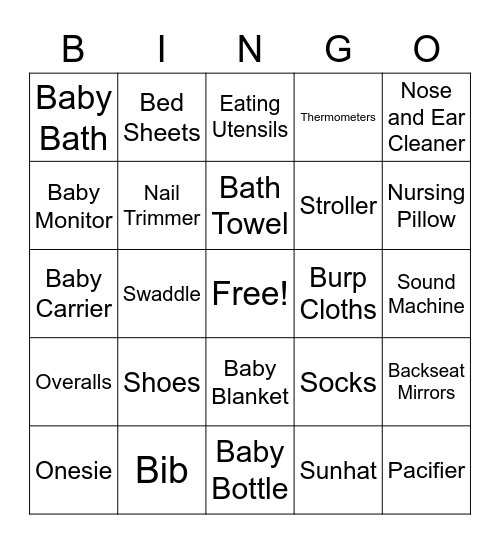 Baby Shower Bingo Card