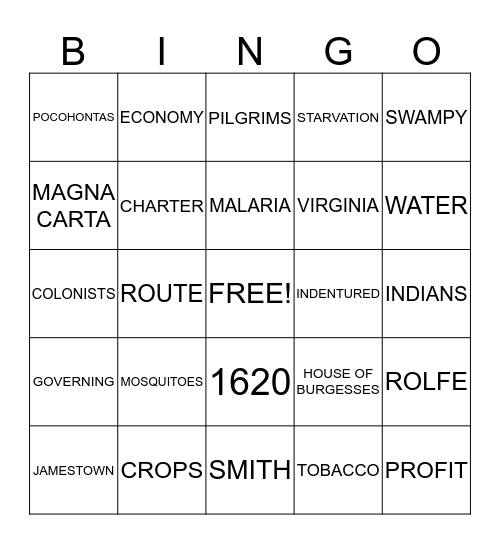 JAMESTOWN  Bingo Card