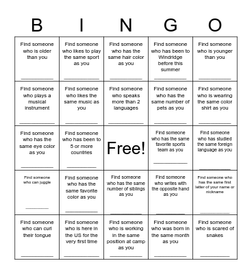 Human Bingo Game Bingo Card