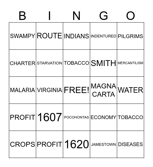 JAMESTOWN  Bingo Card