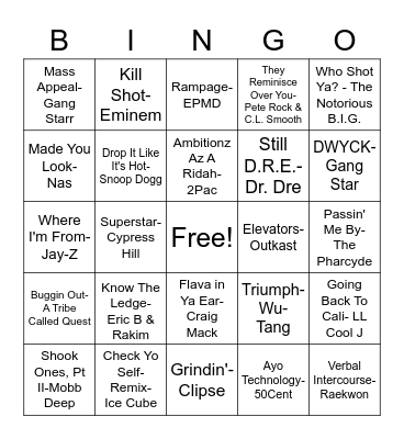 Gold Chains & Gun Shots Bingo Card