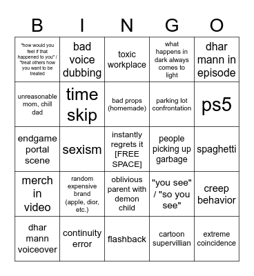 Dhar Man Bingo Card