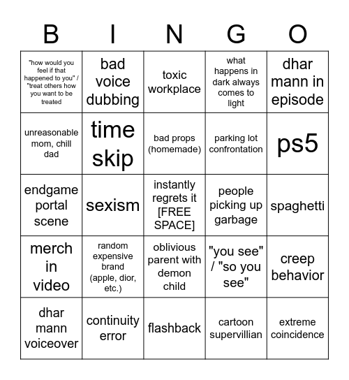 Dhar Man Bingo Card