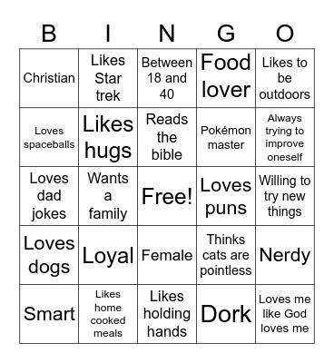 My type Bingo Card