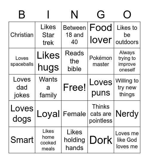 My type Bingo Card