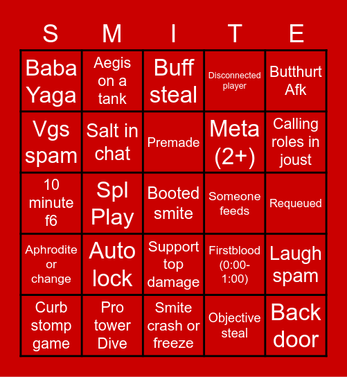 Smite (Joust edition) Bingo Card