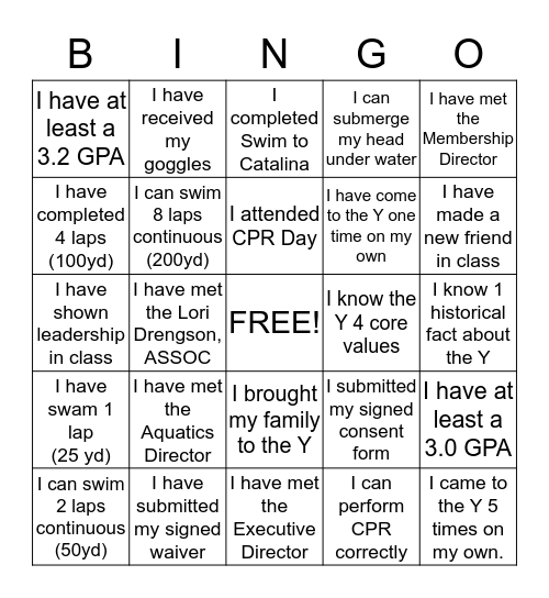 Incentive Bingo Card