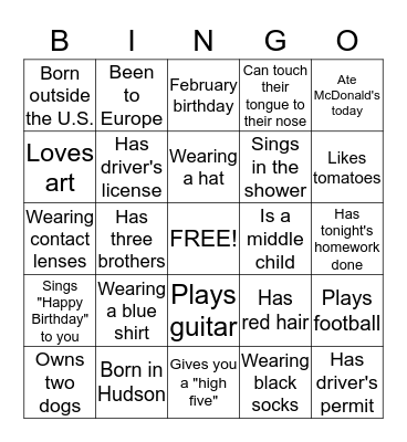 Senior League Bingo Card