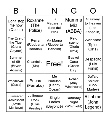 musical bingo!!!!!!! Bingo Card