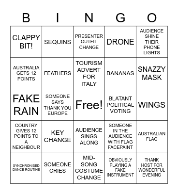 Eurovision Bingo Card