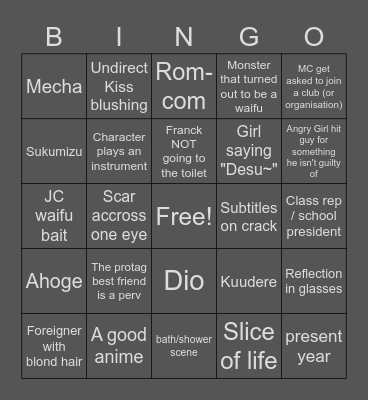 WEEB CARD Bingo Card