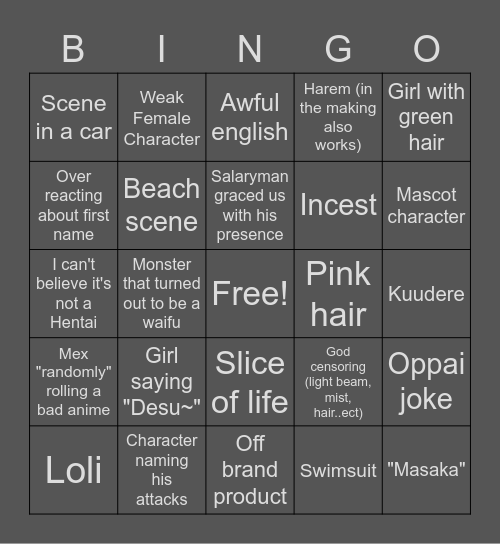 WEEB CARD Bingo Card