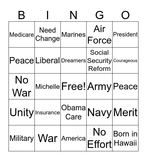 Bing Obama Bingo Card