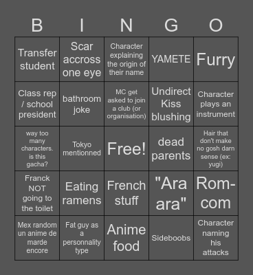 WEEB CARD Bingo Card