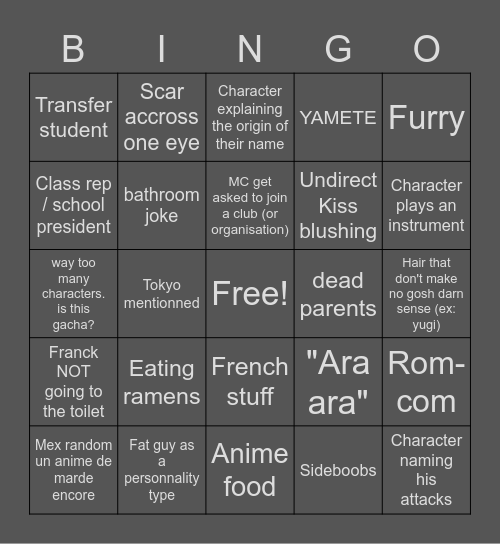 WEEB CARD Bingo Card