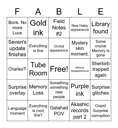 Season 2 Premiere Bingo Card