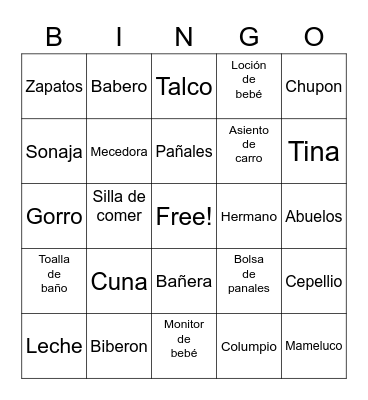 Baby shower bingo Card