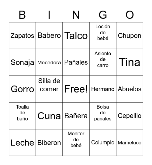 Baby shower bingo Card