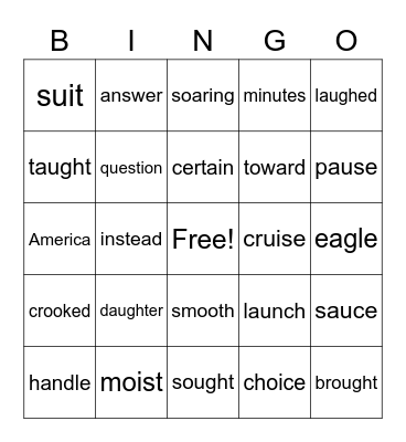 Grade 2 Word Bingo Card