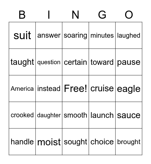 Grade 2 Word Bingo Card