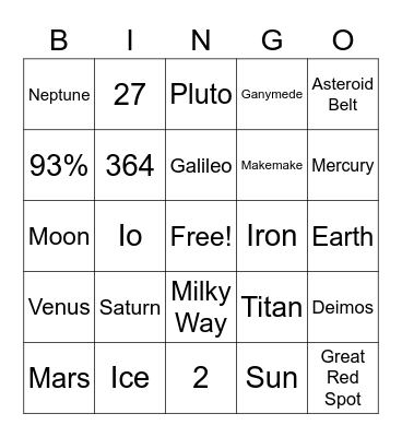 Solar System Bingo Card