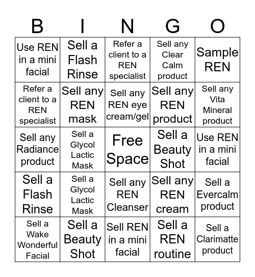 REN Clean Skincare Bingo Card