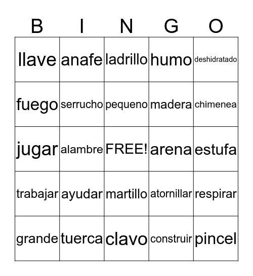 Essential Spanish Words Bingo Card