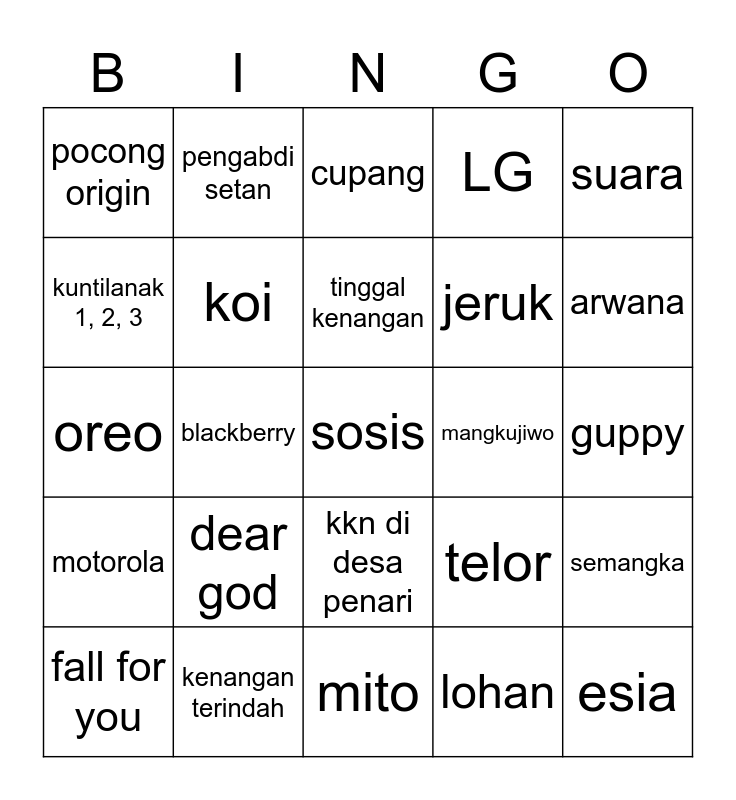 gemini Bingo Card