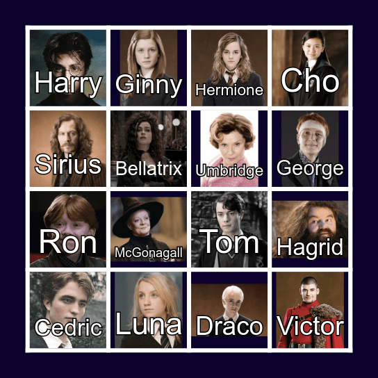 Harry Potter Guess Who Bingo Card