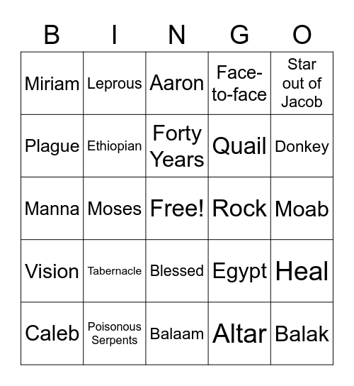 Children of Israel Bingo Card