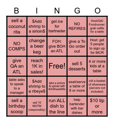 Chilis Bingo!! Bingo Card