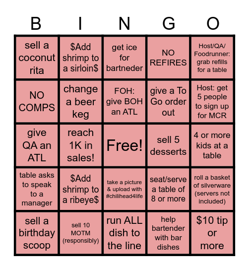 Chilis Bingo!! Bingo Card