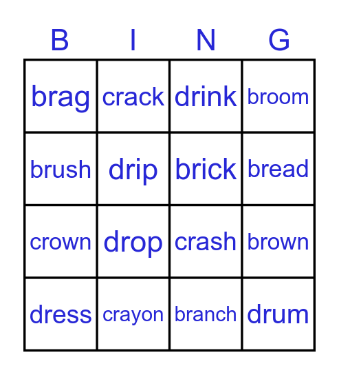 CR BR DR words Bingo Card