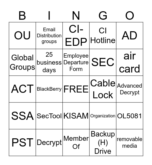 Employee Separation Bingo Card