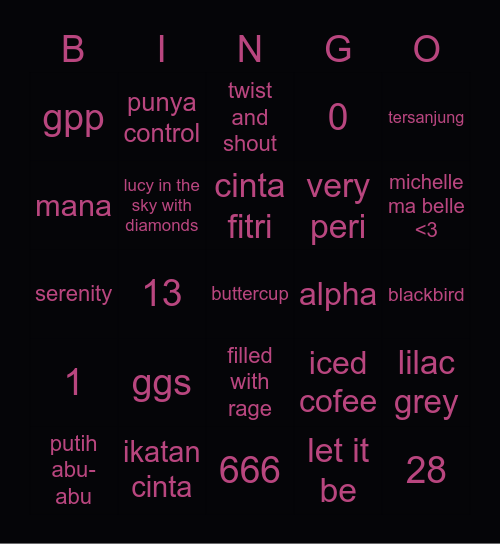 krys’ Bingo Card