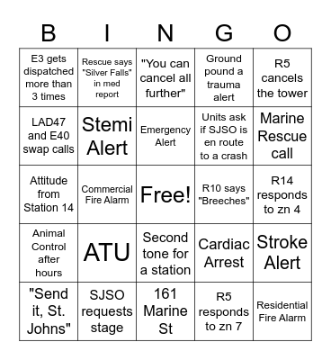 Fire Rescue Bingo Card